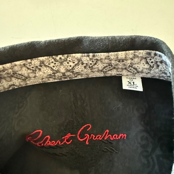 Robert Graham Designer All Black Paisley Print Flip Cuff Dress Shirt Mens XL - Picture 5 of 8